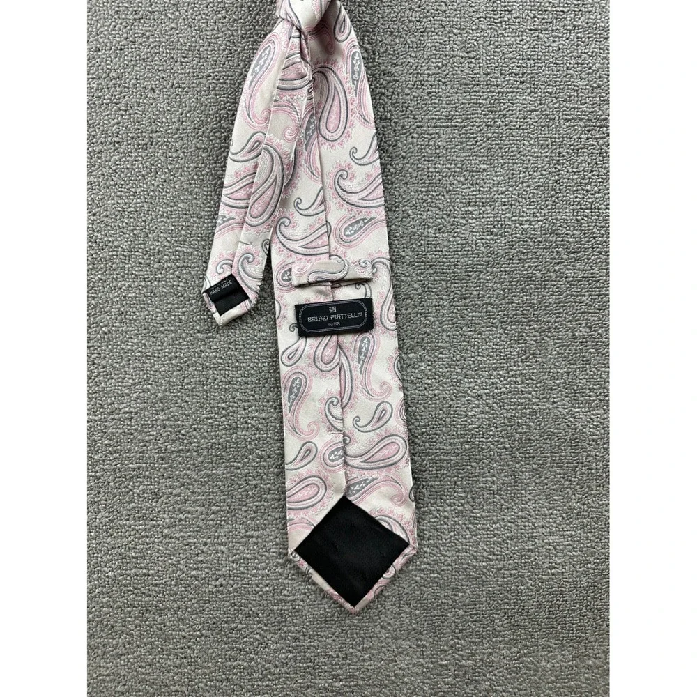 Vintage‎ Bruno Piattelli Roma Men Necktie Pink Gray 100% Silk Hand Made Office